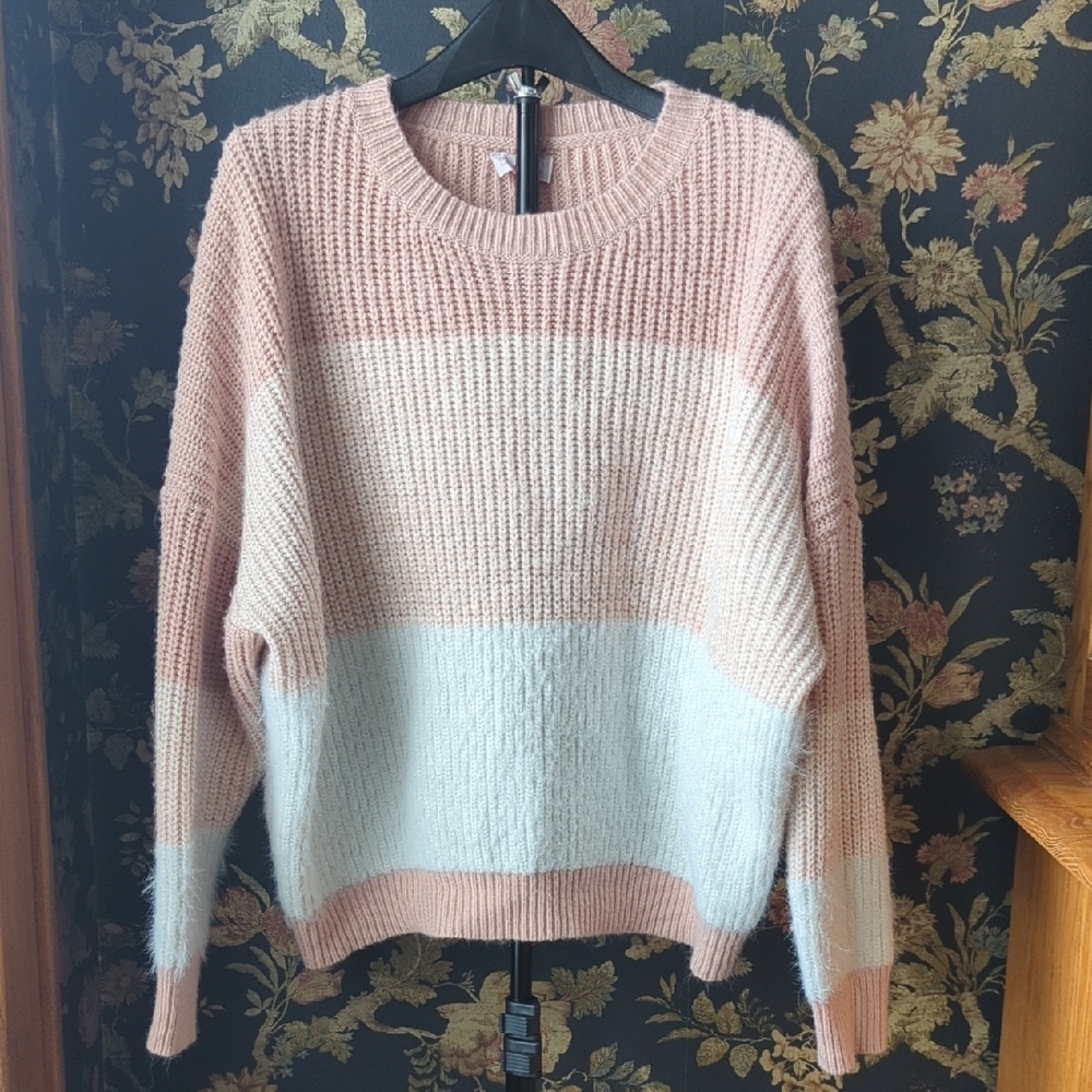Pink Lily Color Block Pink Oversized Size Small Scoop Neck Sweater